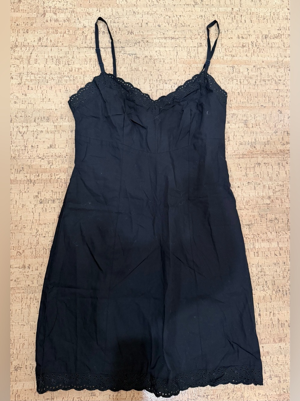 Esprit de Corp black cotton eyelet slip dress, size M
#goth #fairycore #party